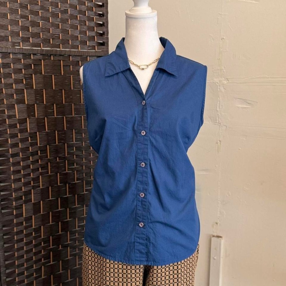 Women's Basic Editions 100% Cotton Royal Blue Button up Tank Top Size XL